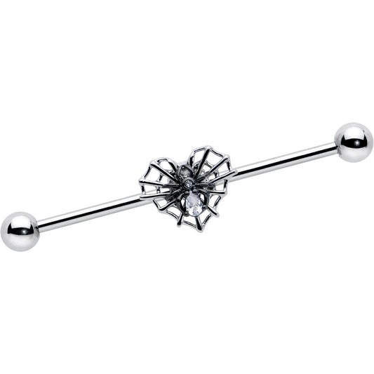 14G Clear CZ Gem Heart of Spider Industrial Barbell 38mm