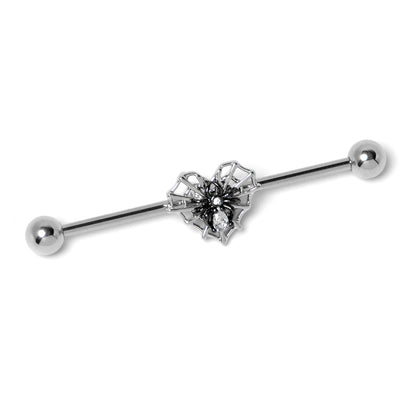 14G Clear CZ Gem Heart of Spider Industrial Barbell 38mm