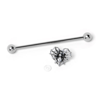 14G Clear CZ Gem Heart of Spider Industrial Barbell 38mm