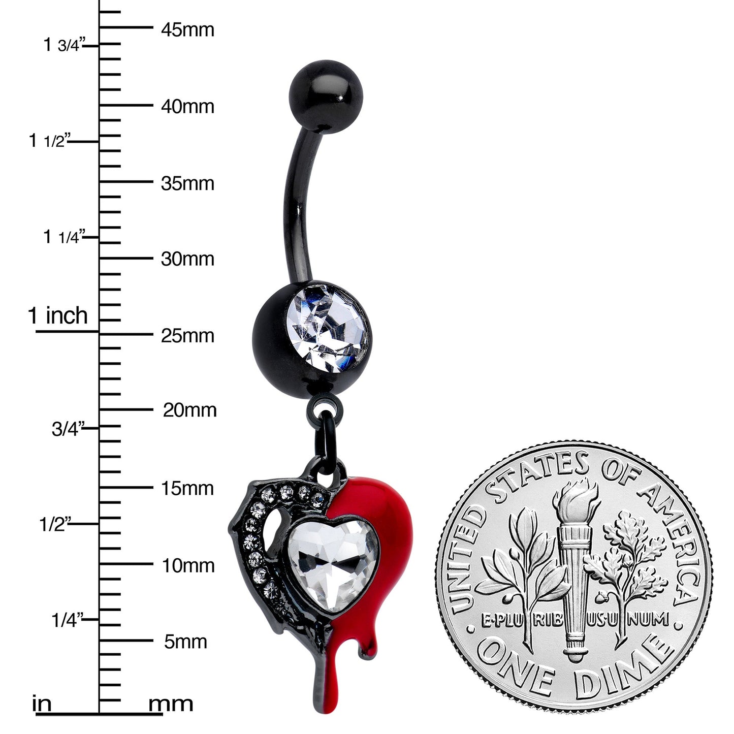 Clear Gem Black Bleeding Heart Dangle Belly Ring