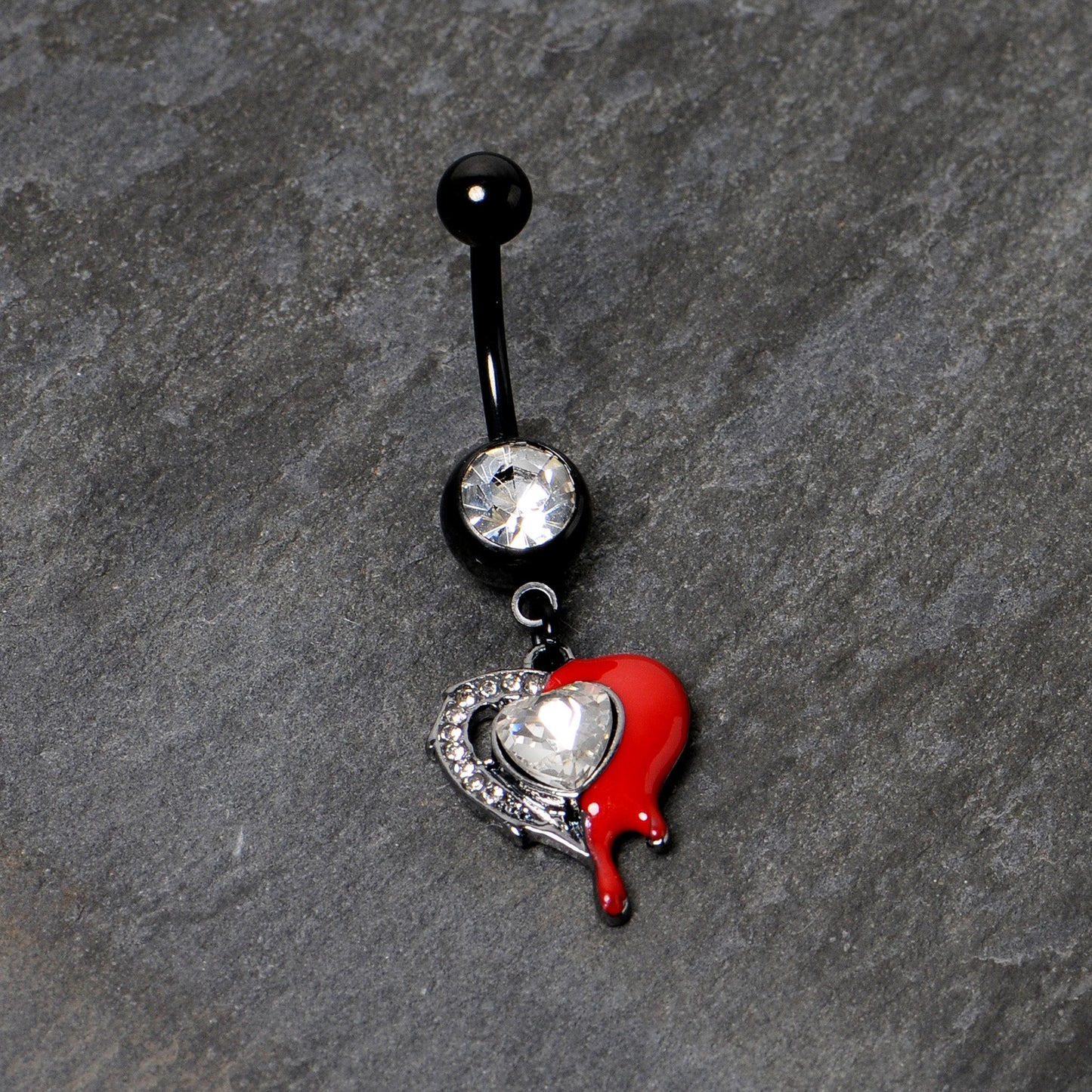 Clear Gem Black Bleeding Heart Dangle Belly Ring