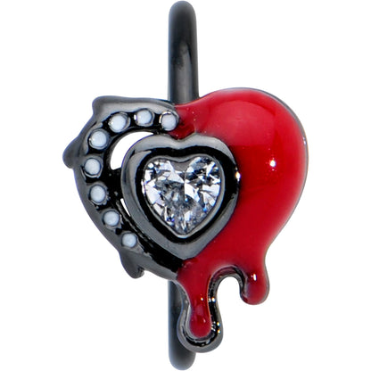 20G 5/16 Clear Gem Black Bleeding Heart Nose Hoop