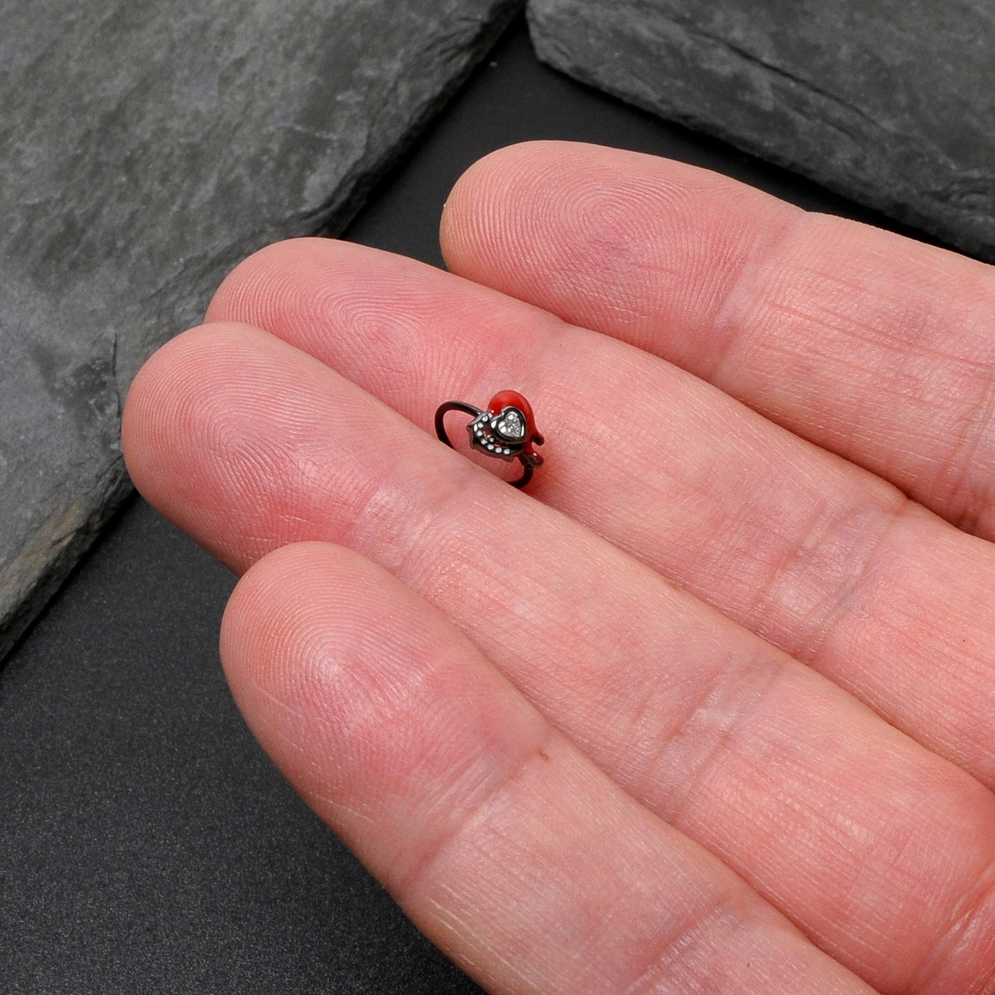 20G 5/16 Clear Gem Black Bleeding Heart Nose Hoop