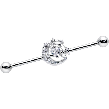 14G Clear CZ Gem Heart Web Moon Industrial Barbell 38mm