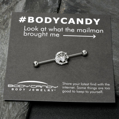 14G Clear CZ Gem Heart Web Moon Industrial Barbell 38mm