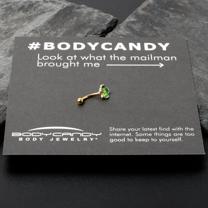 16G 5/16 Clear Gem Gold Tone Lucky Shamrock Curved Eyebrow Ring