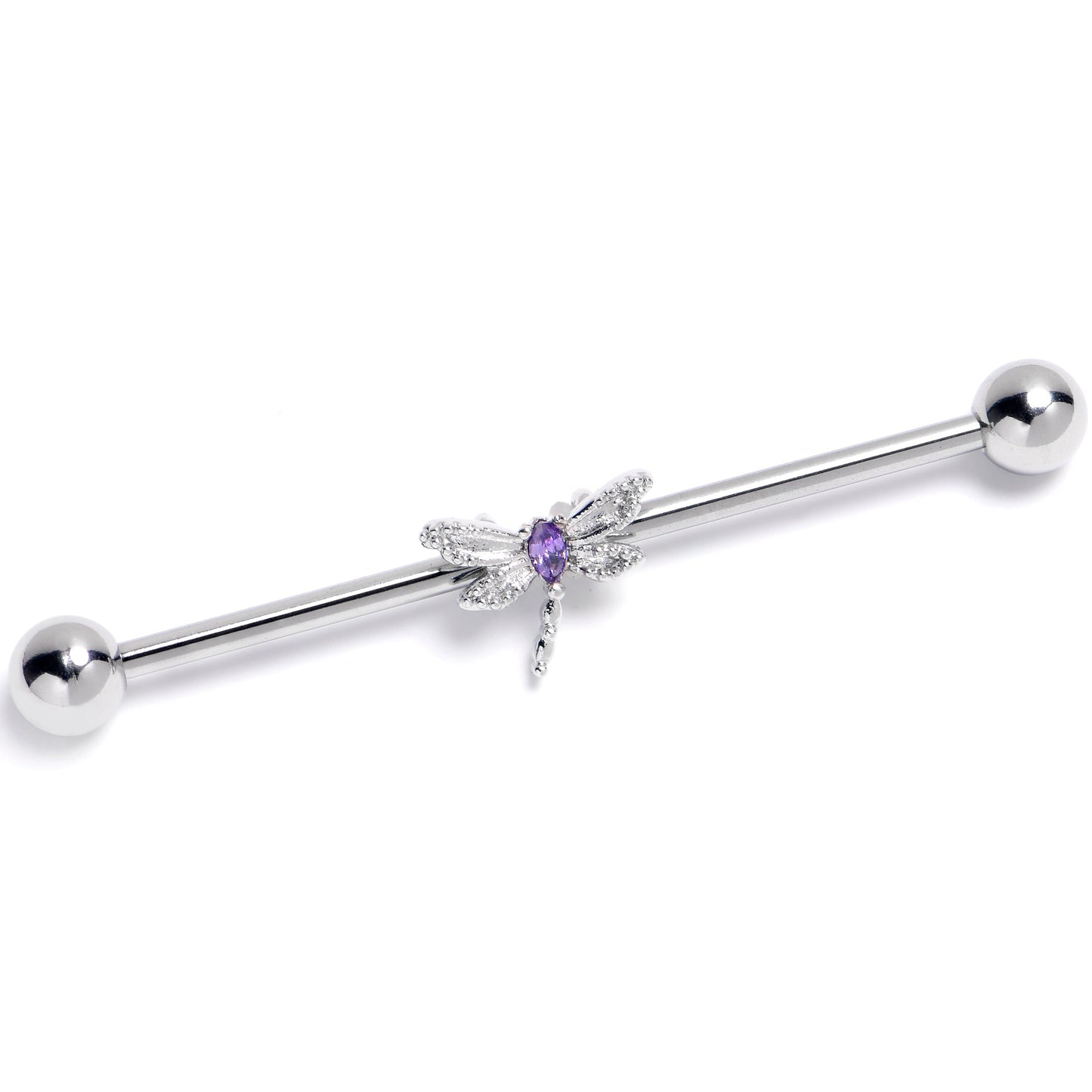 14G Purple Gem Texture Dragonfly Industrial Barbell 38mm