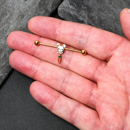 14G Gold Tone Cutie Easter Bunny Dangle Industrial Barbell 38mm