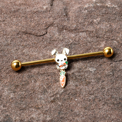14G Gold Tone Cutie Easter Bunny Dangle Industrial Barbell 38mm