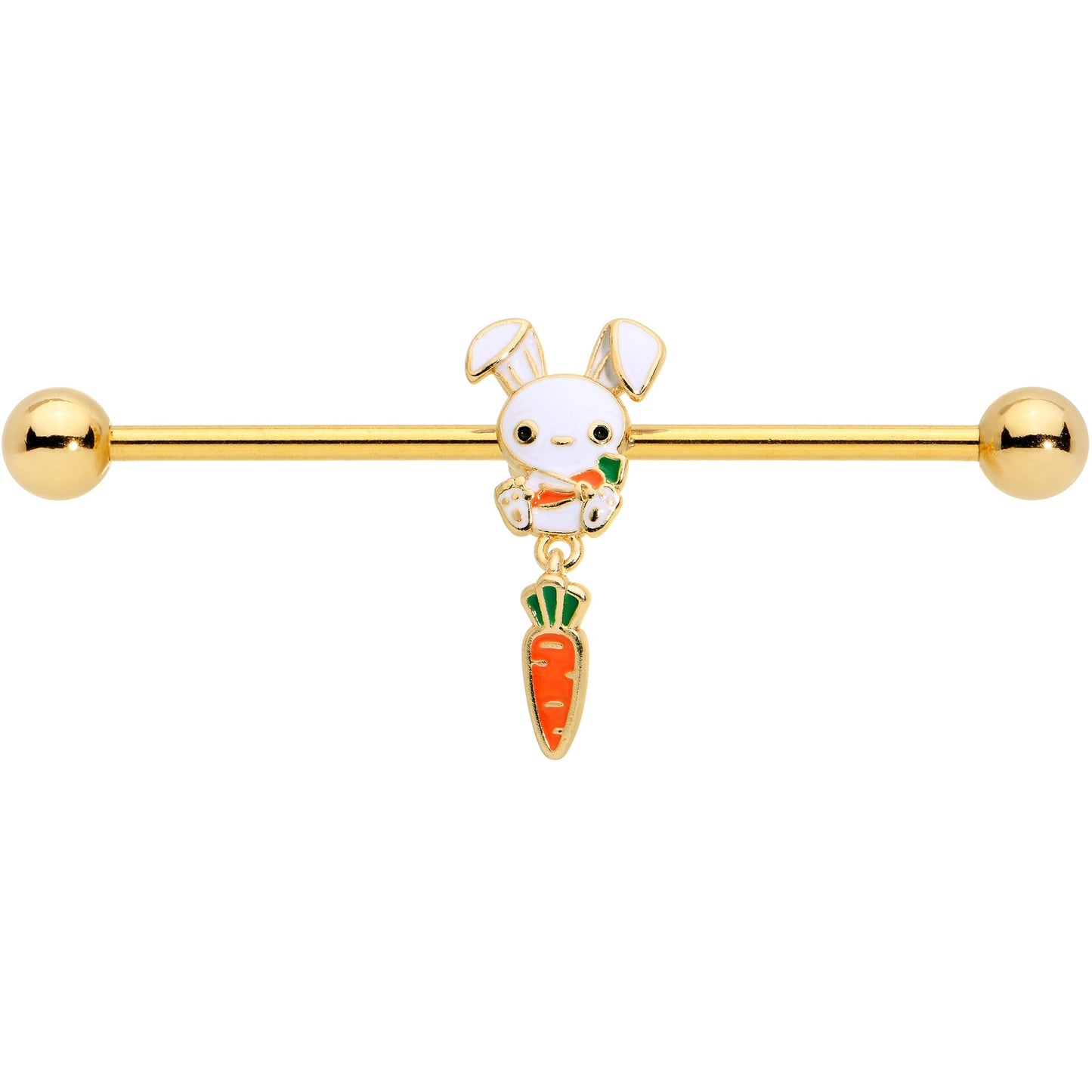14G Gold Tone Cutie Easter Bunny Dangle Industrial Barbell 38mm
