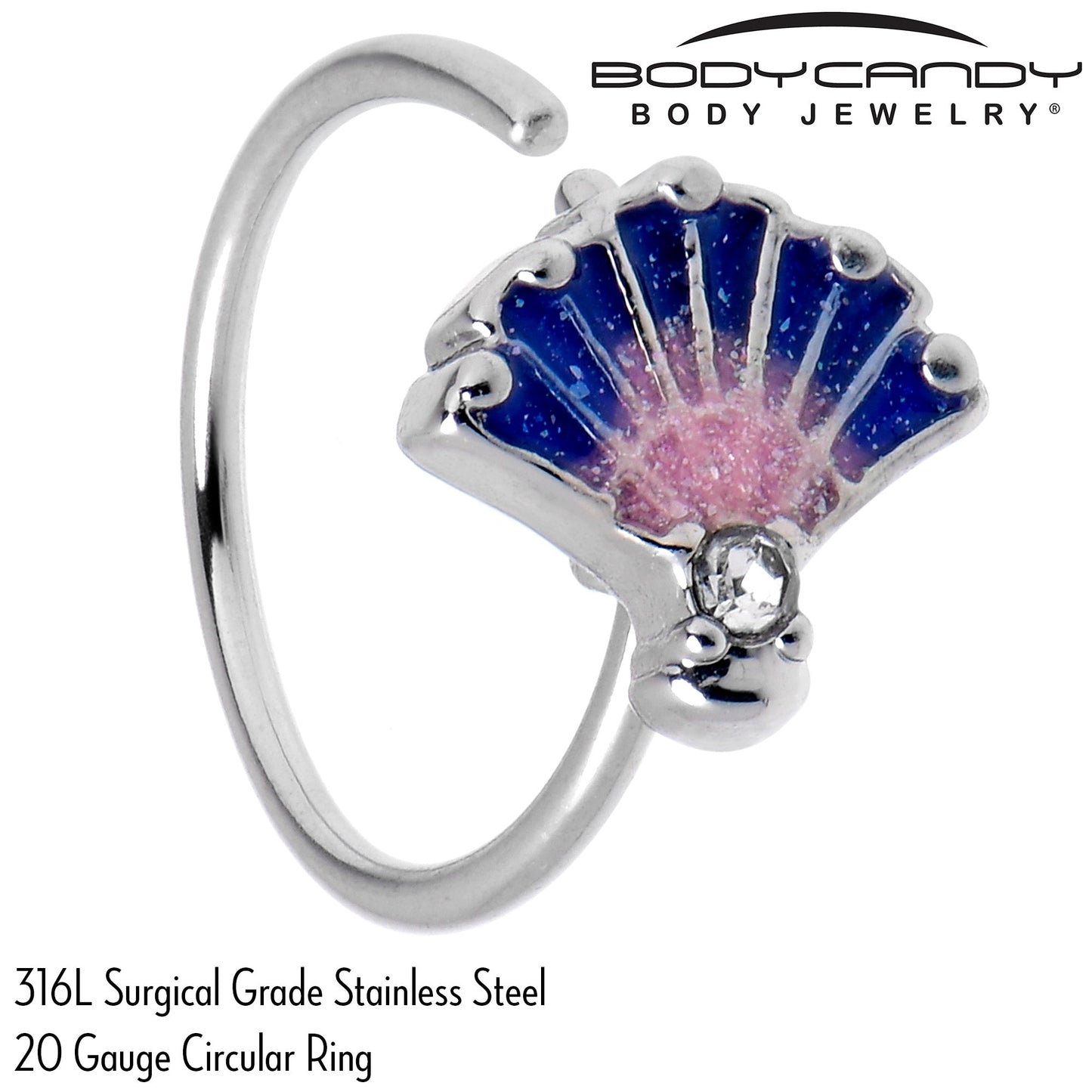 20G 5/16 Clear CZ Gem Mesmerizing Ocean Sea Shell Magic Nose Hoop