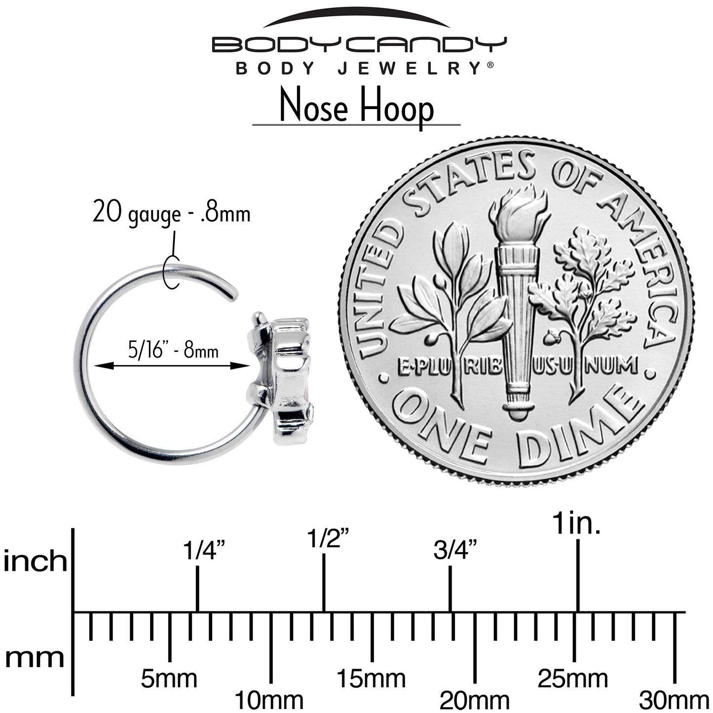 20G 5/16 Clear CZ Gem Mesmerizing Ocean Sea Shell Magic Nose Hoop