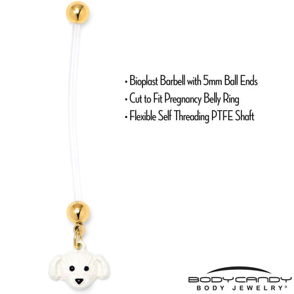 White Puppy Dog Face Dangle PTFE Pregnancy Belly Ring