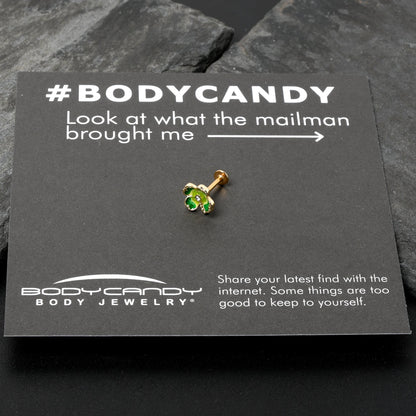 16G 5/16 Clear Gem Gold Tone Lucky Shamrock Labret Monroe Tragus