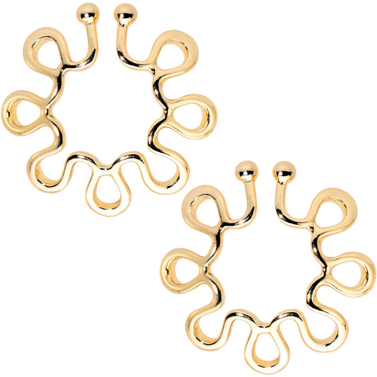 Gold Tone Trippy Flower Clip On Fake Nipple Ring Set