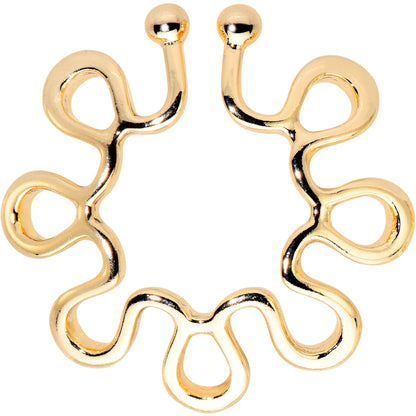 Gold Tone Trippy Flower Clip On Fake Nipple Ring Set