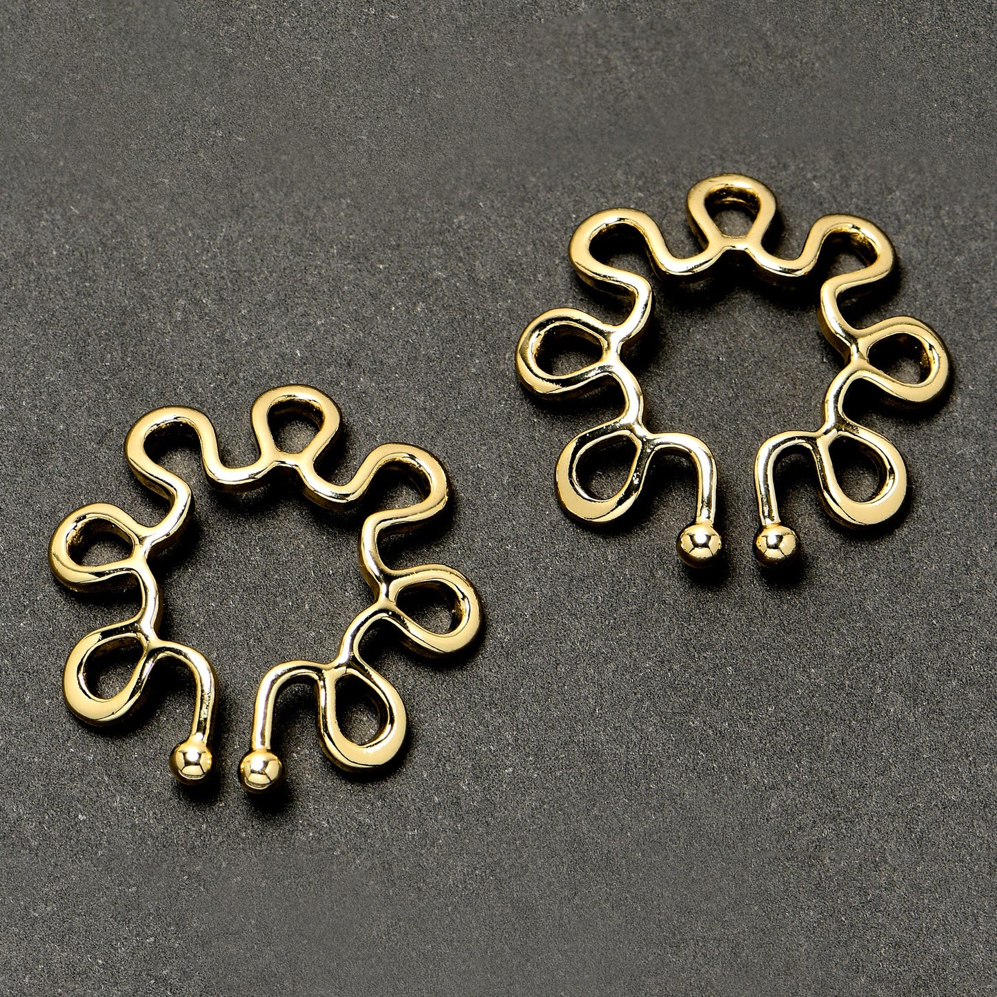 Gold Tone Trippy Flower Clip On Fake Nipple Ring Set