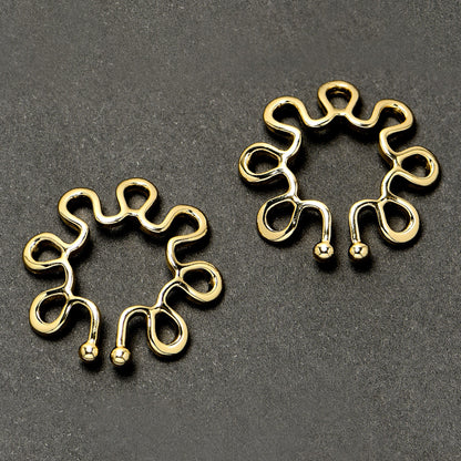 Gold Tone Trippy Flower Clip On Fake Nipple Ring Set