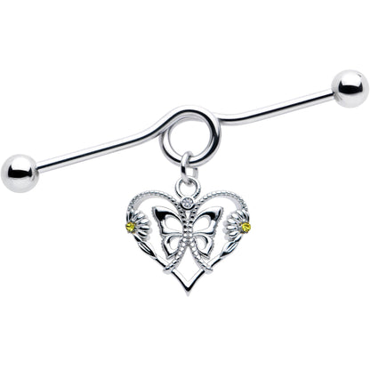 14G Yellow CZ Gem Heart Flower Butterfly Project Bar 38mm