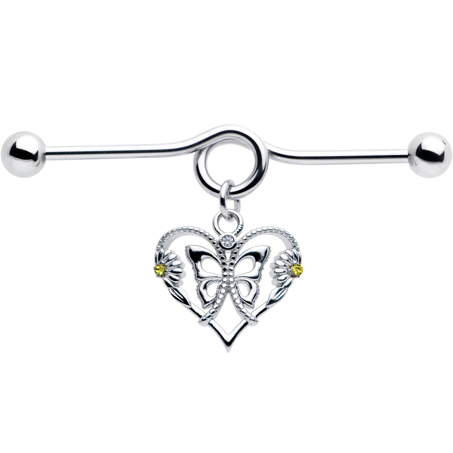 14G Yellow CZ Gem Heart Flower Butterfly Project Bar 38mm