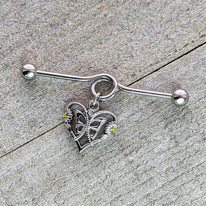 14G Yellow CZ Gem Heart Flower Butterfly Project Bar 38mm