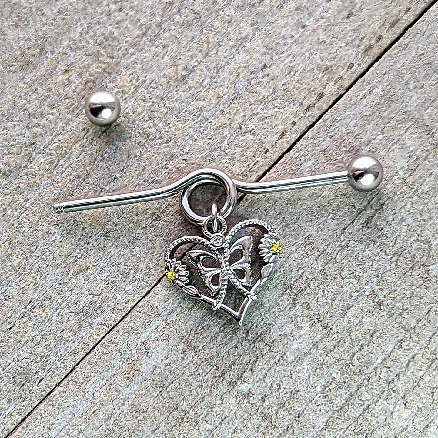 14G Yellow CZ Gem Heart Flower Butterfly Project Bar 38mm