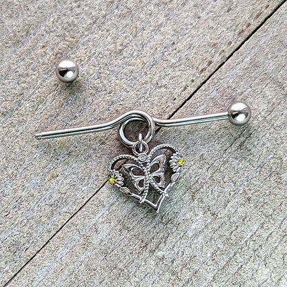 14G Yellow CZ Gem Heart Flower Butterfly Project Bar 38mm