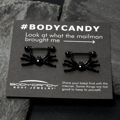 14G 9/16 Black Leggy Spiders Nipple Shield Set