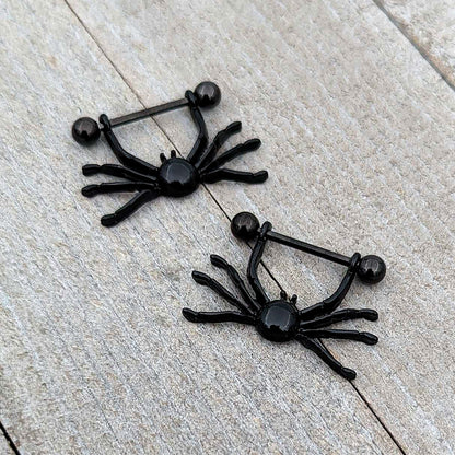 14G 9/16 Black Leggy Spiders Nipple Shield Set