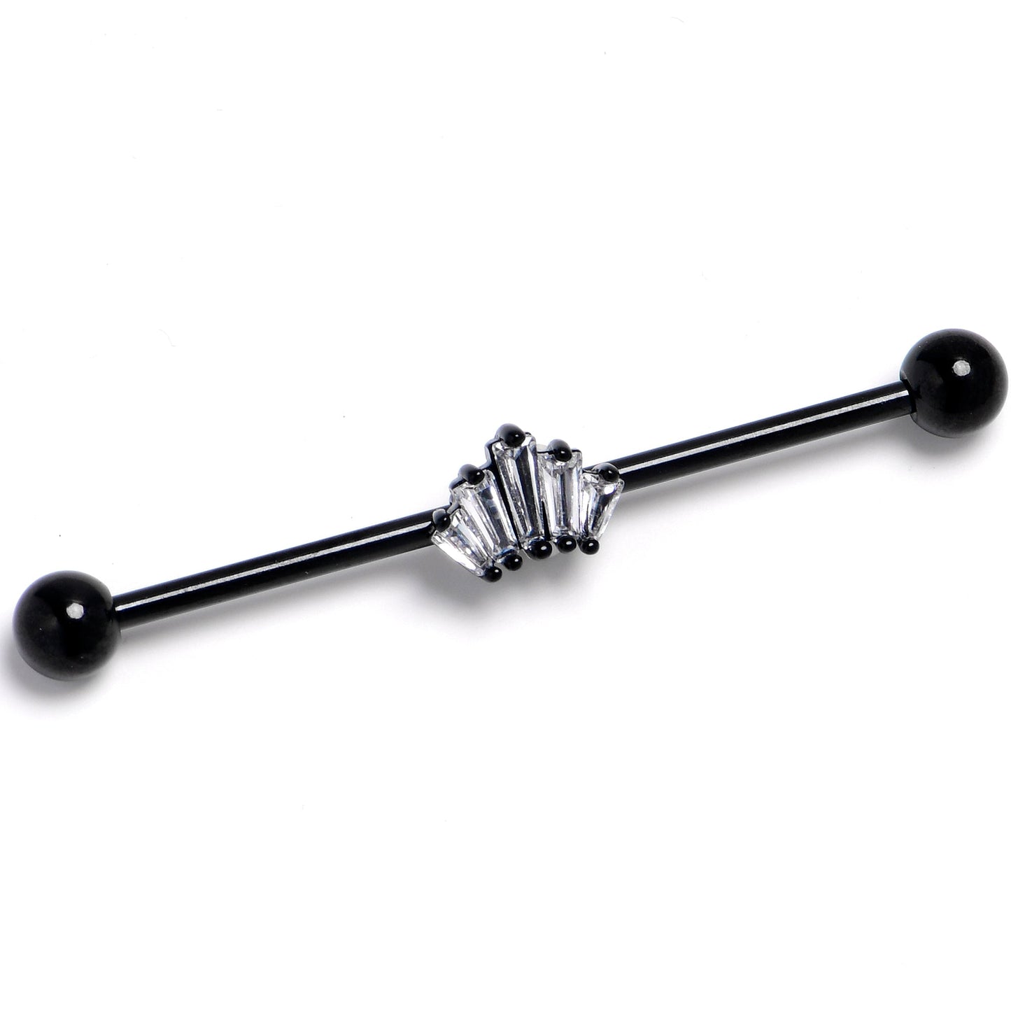 14G Clear CZ Gem Black Regal Rectangles Industrial Barbell 38mm