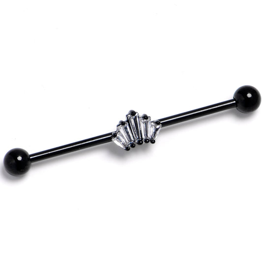 14G Clear CZ Gem Black Regal Rectangles Industrial Barbell 38mm