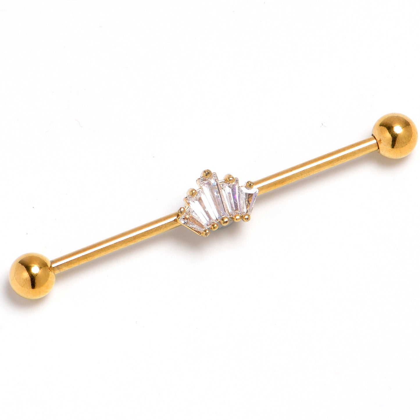 14G Clear CZ Gem Gold Tone Regal Rectangles Industrial Barbell 38mm