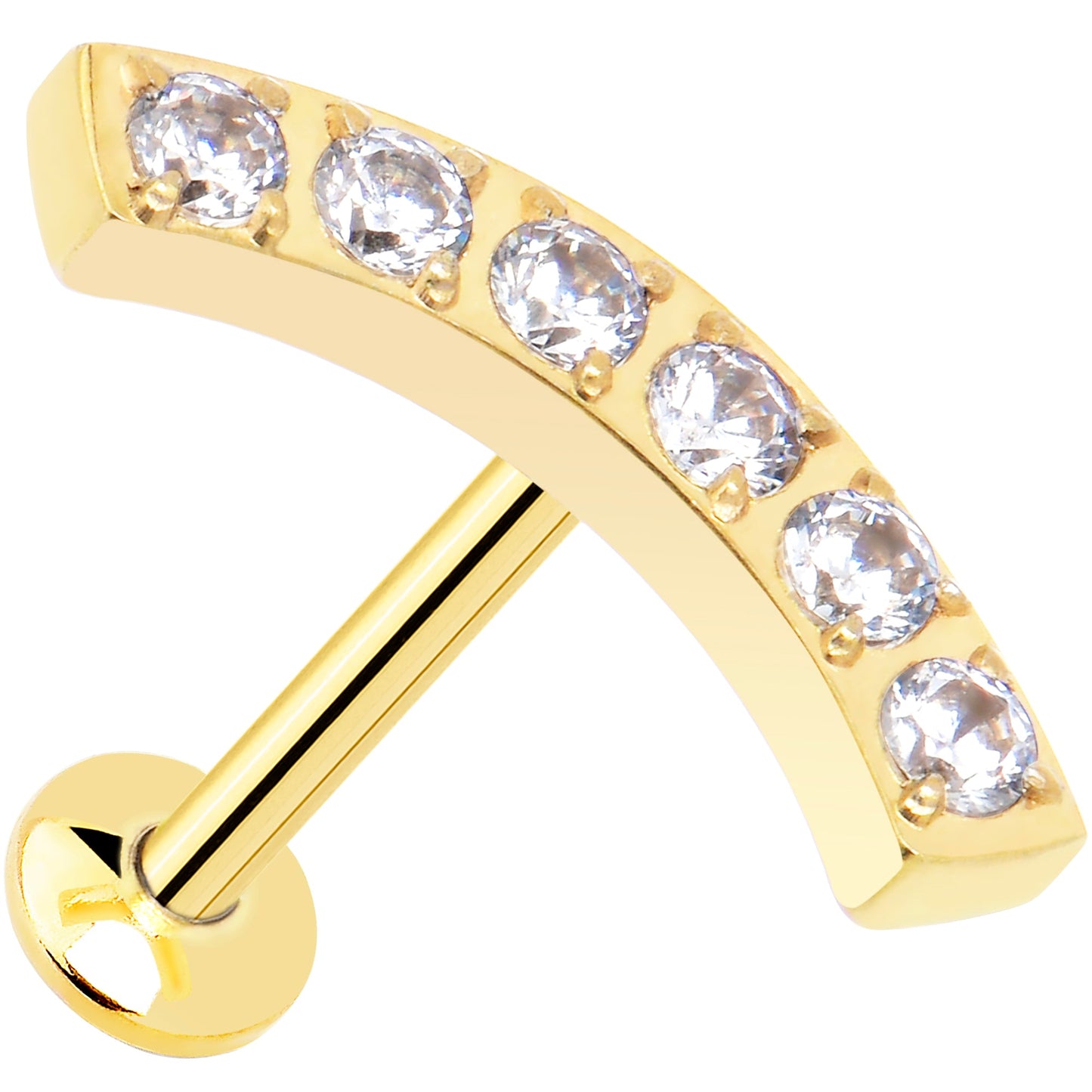 18G 5/16 Clear Gem Gold Tone Threadless Curved Arc Labret Tragus