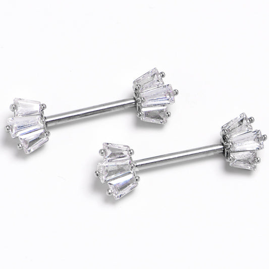 14G 9/16 Clear CZ Gem Regal Rectangles Nipple Ring Set