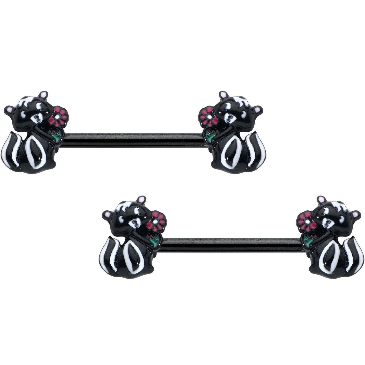 14G 9/16 Black Funky Skunk Barbell Nipple Ring Set