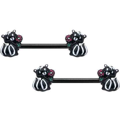 14G 9/16 Black Funky Skunk Barbell Nipple Ring Set