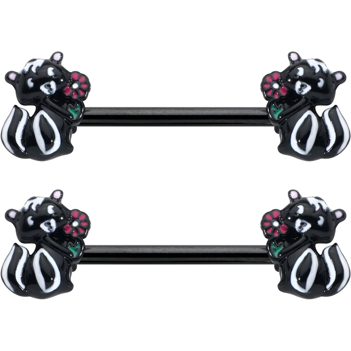 14G 9/16 Black Funky Skunk Barbell Nipple Ring Set