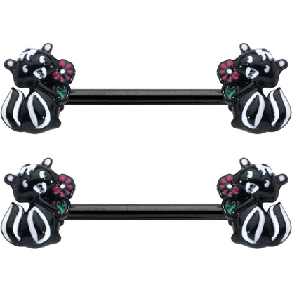 14G 9/16 Black Funky Skunk Barbell Nipple Ring Set