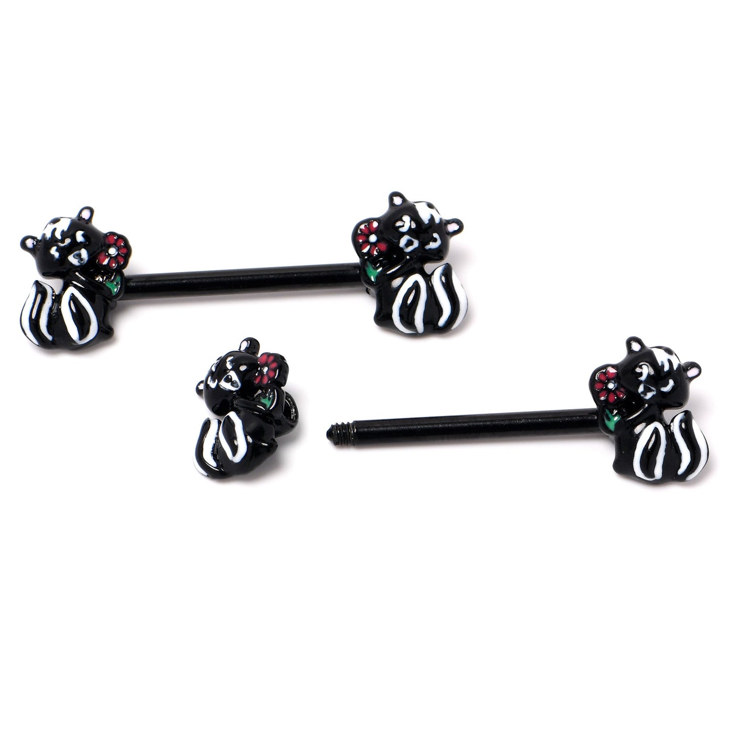 14G 9/16 Black Funky Skunk Barbell Nipple Ring Set