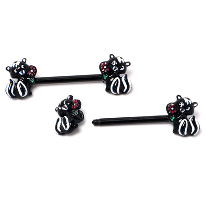14G 9/16 Black Funky Skunk Barbell Nipple Ring Set