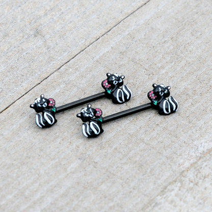 14G 9/16 Black Funky Skunk Barbell Nipple Ring Set