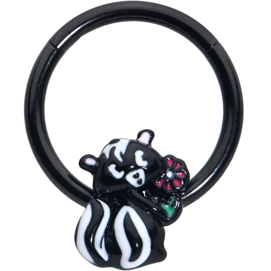 16G 3/8 Black Funky Skunk Hinged Segment Ring