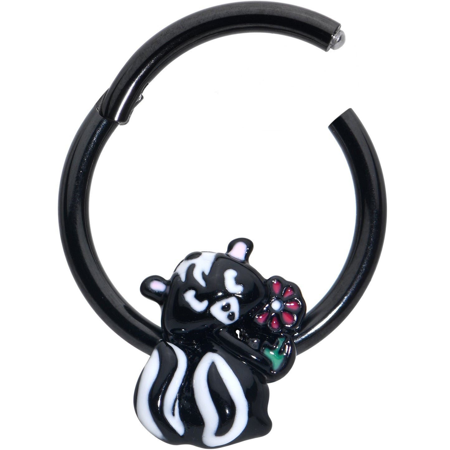 16G 3/8 Black Funky Skunk Hinged Segment Ring