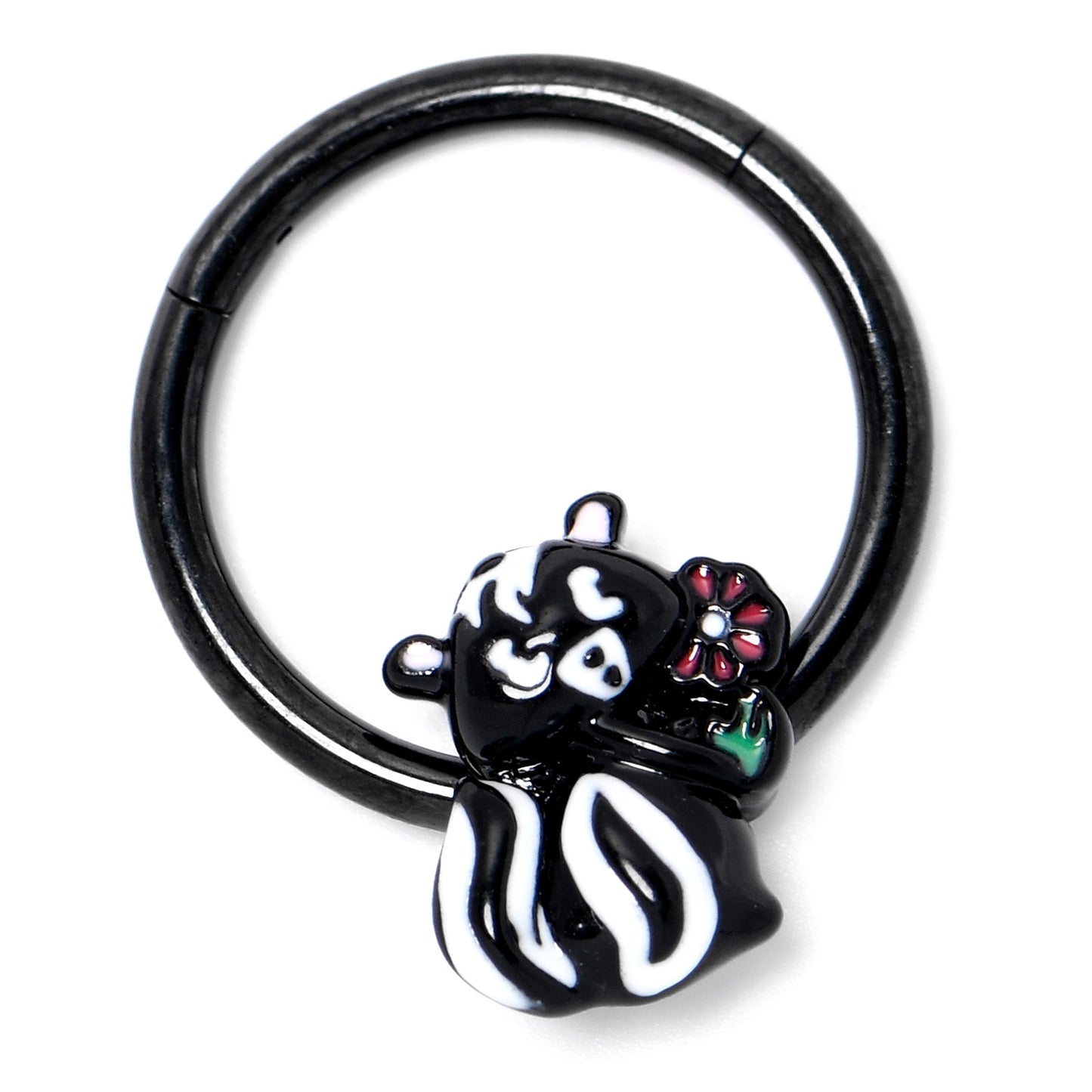 16G 3/8 Black Funky Skunk Hinged Segment Ring