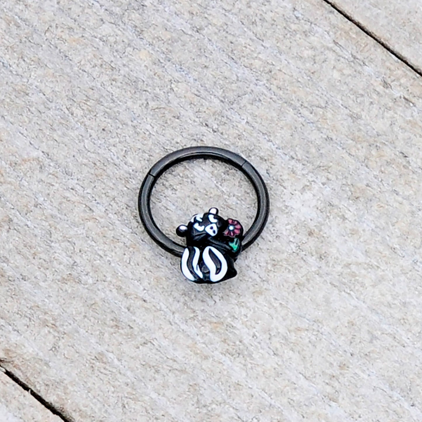 16G 3/8 Black Funky Skunk Hinged Segment Ring