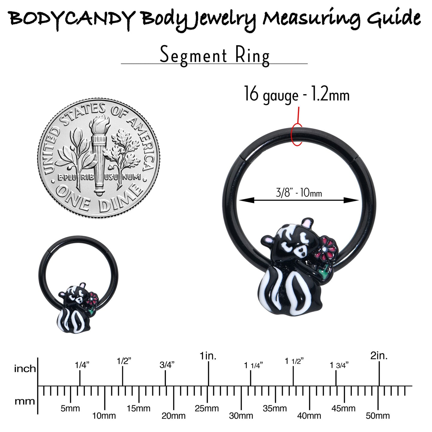 16G 3/8 Black Funky Skunk Hinged Segment Ring