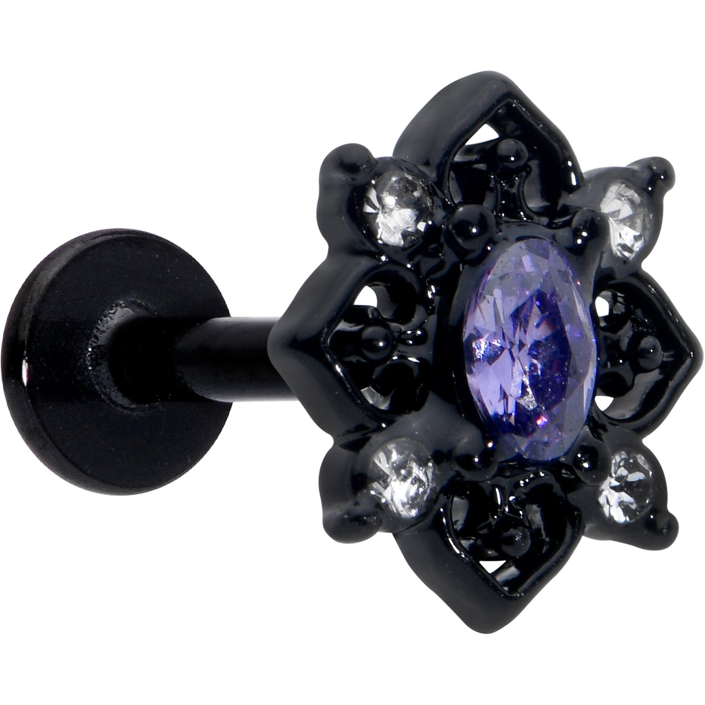 16G 5/16 Purple Gem Black Scrolling Hearts Labret Monroe Tragus
