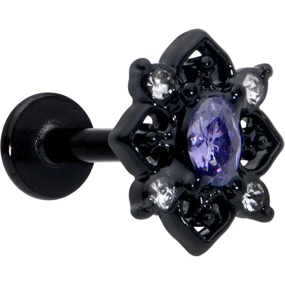 16G 5/16 Purple Gem Black Scrolling Hearts Labret Monroe Tragus