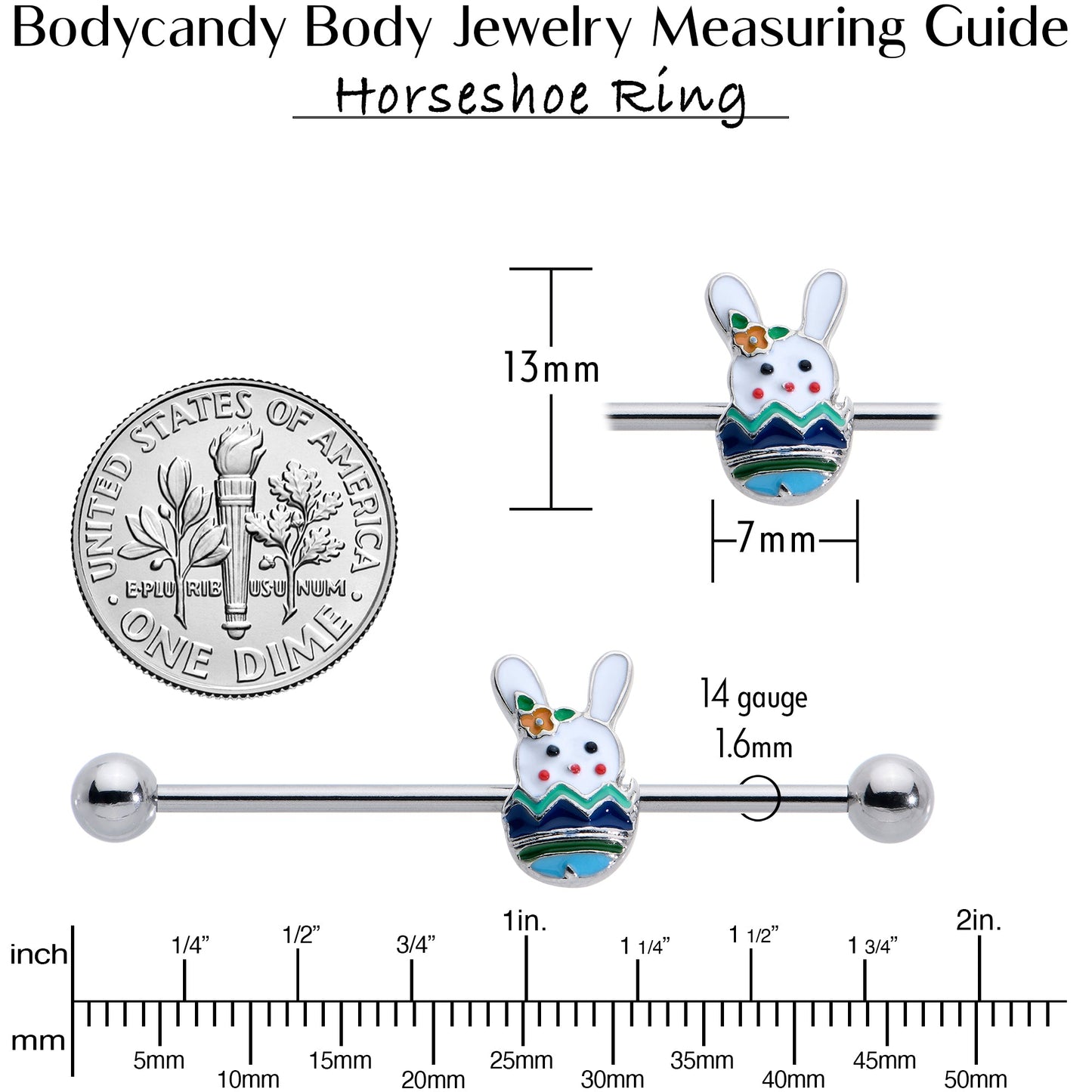 14G Easter Egg Bunny Industrial Barbell 38mm