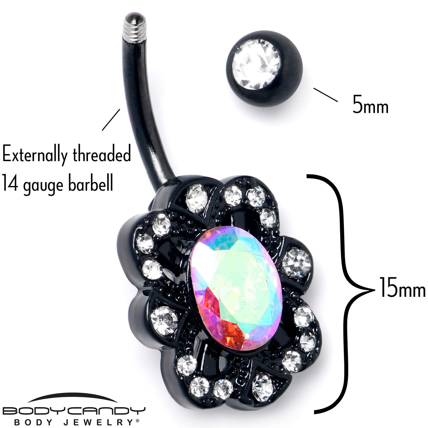 Aurora Gem Black Filigree Fantasy Belly Ring